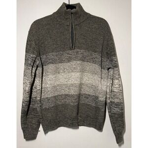 Alan Flusser Quarter Zip Pullover Sweater Men's Large 100% Cotton Brown Striped